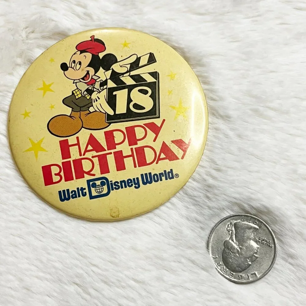 🔮 5/$25 Vintage Disney World Mickey Happy 18th‎ Birthday Pin